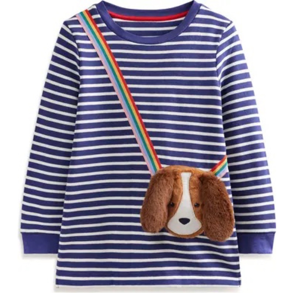 Mini Boden Kids'‎ Stripe Puppy Pocket Appliqué Long Sleeve Top Sweatshirt 4-5y